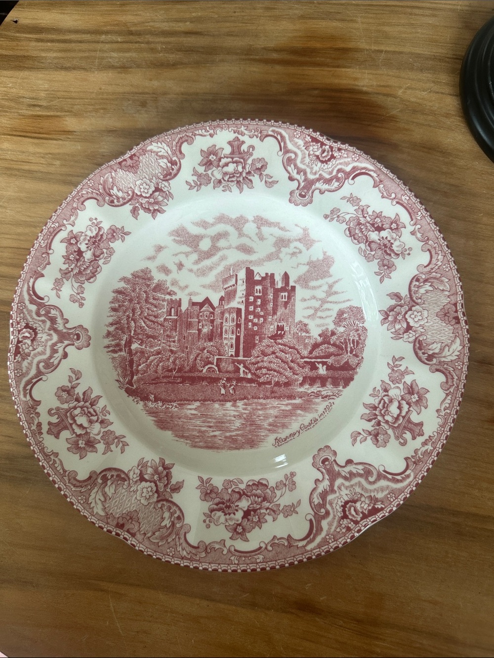 Red/pink Transferware Castle Dinner Plate - 10” Blarney Castle